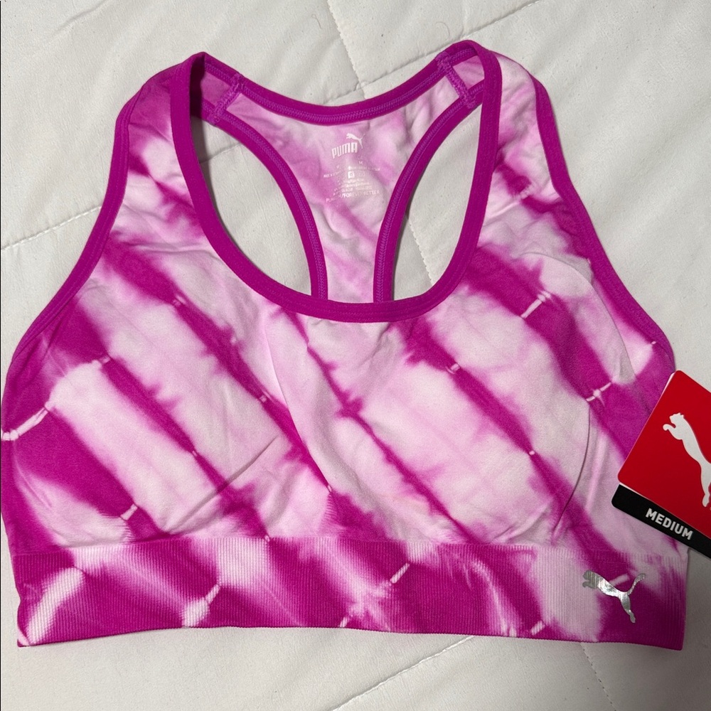 Puma Women's Vibrant Pink Tie-Dye Sports Bra